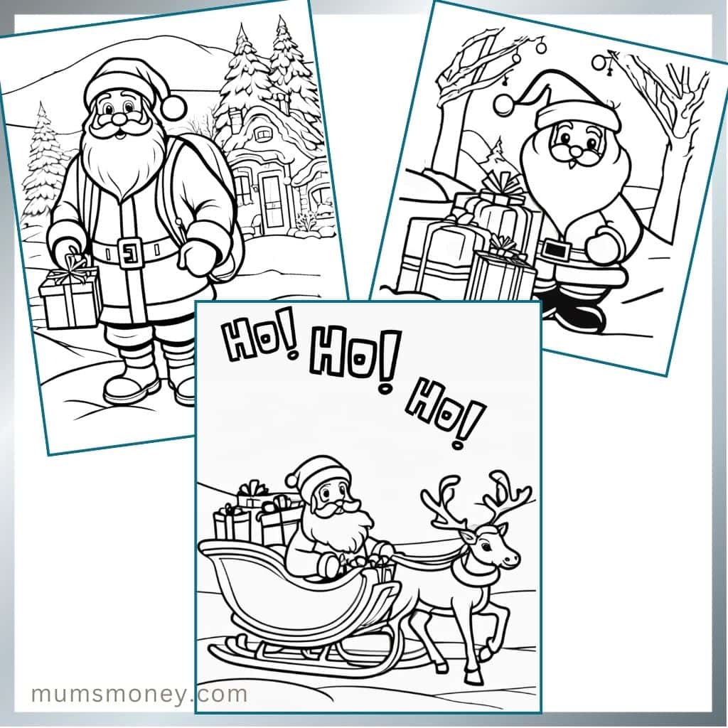 illustrations of coloring pages with Santa Clause