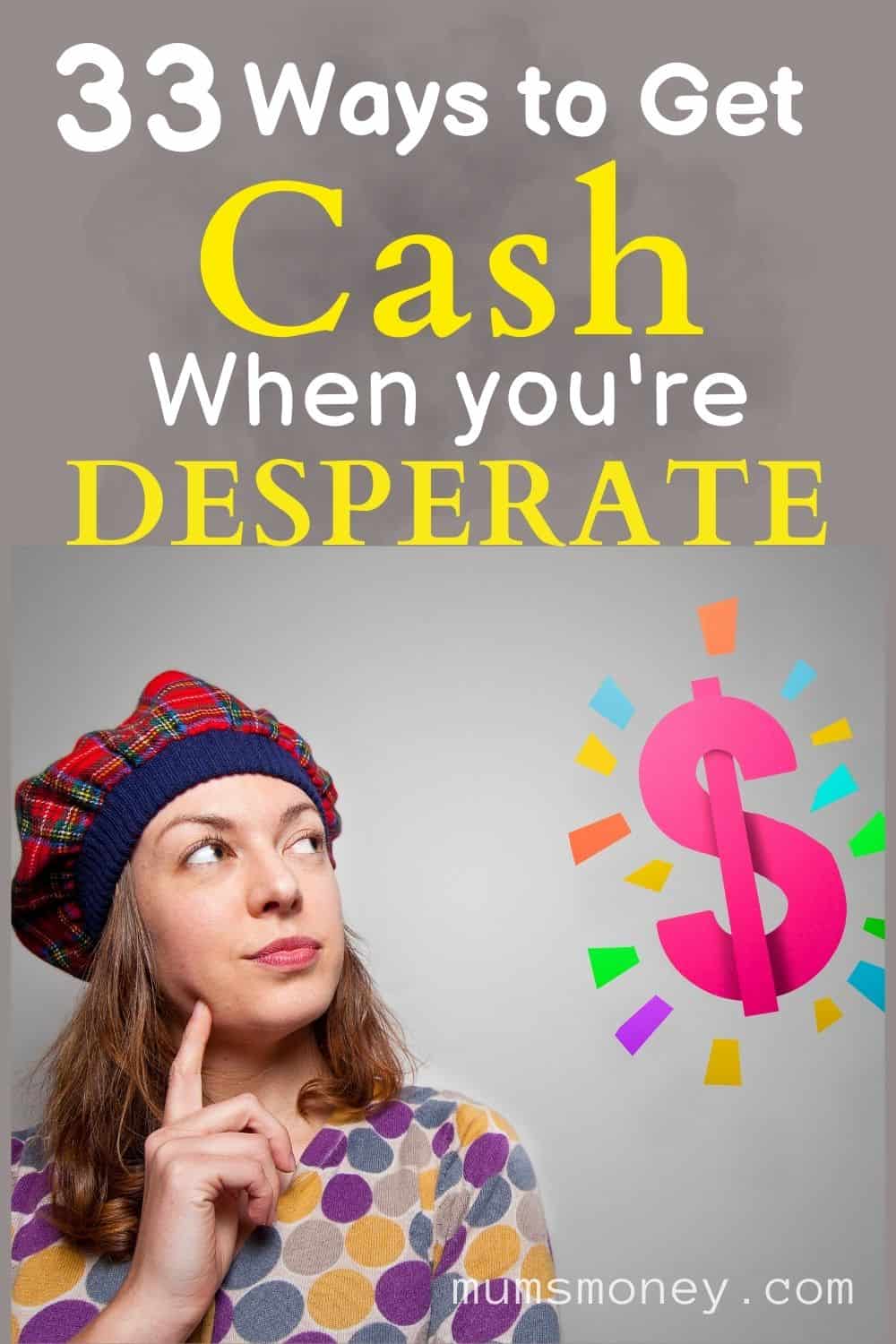 A woman with red had thinking about something with dollar sign 