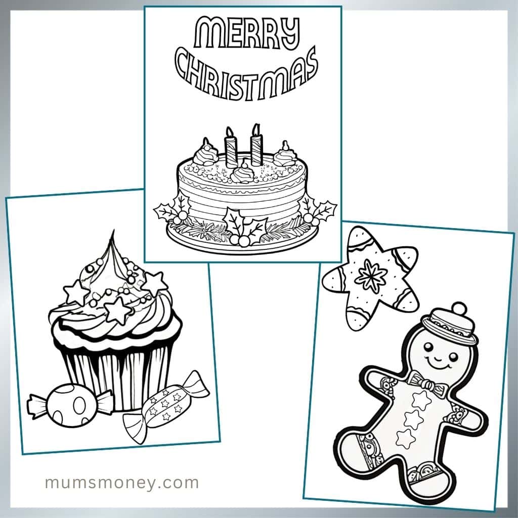 Cake, cupcake and cookies coloring page
