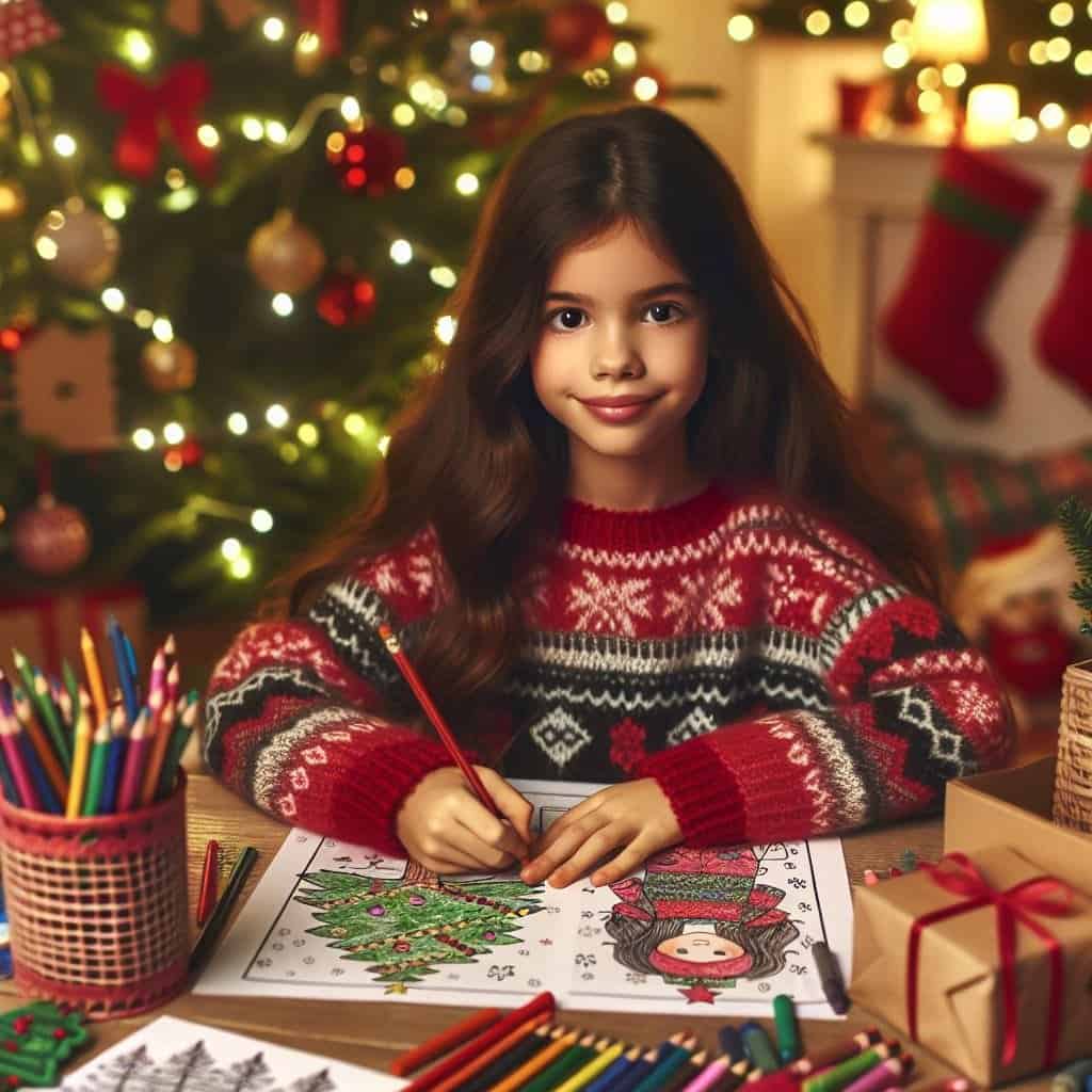 Girl Coloring a Christmas Coloring page