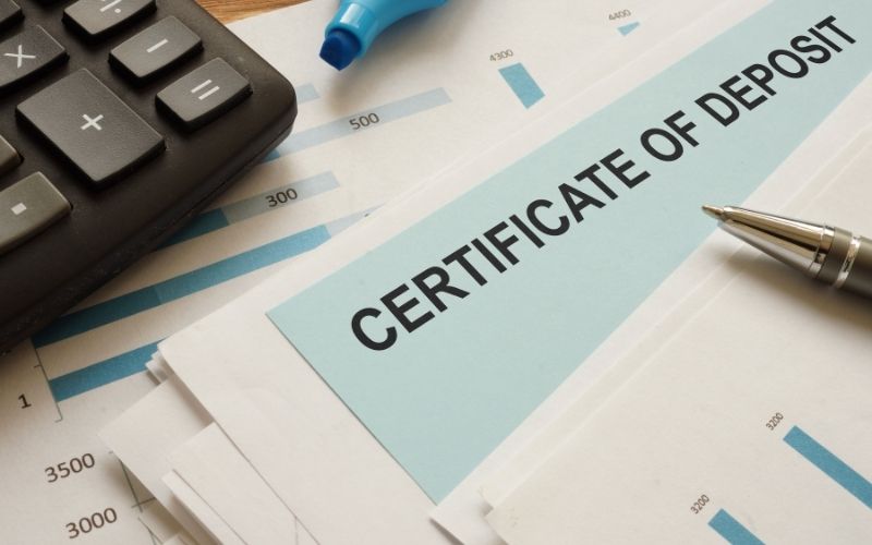 certificate of deposit CD is shown on the conceptual business photo