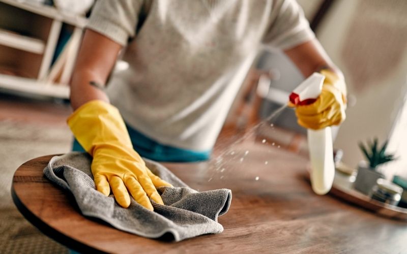 young woman cleaning the house
