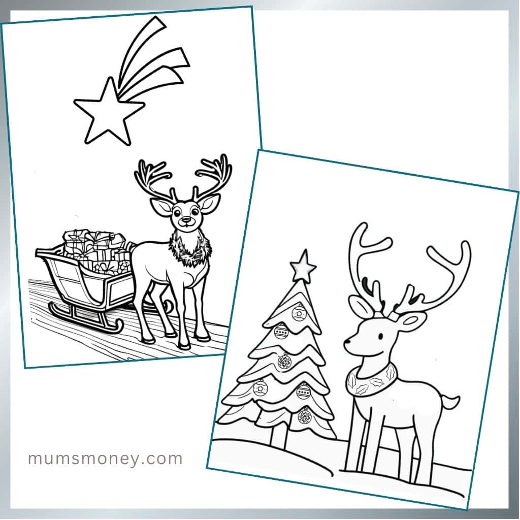 Outlined illustrations of 2 reindeers
