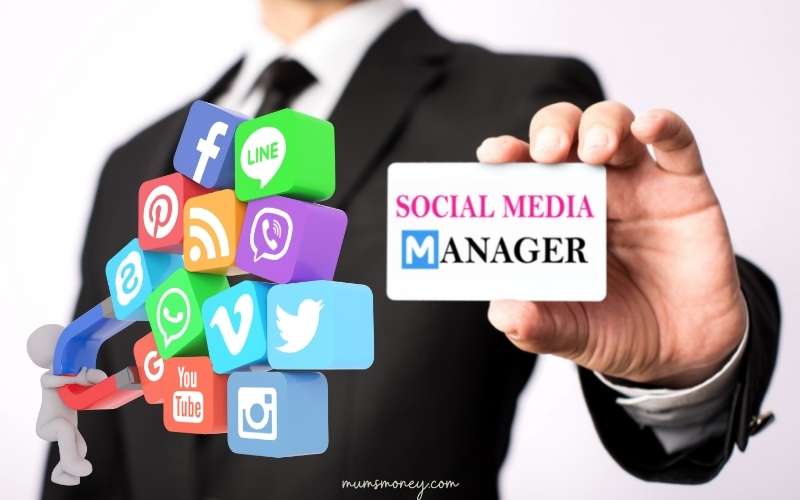 businessman showing his social media manager visiting card, social media apps in virtual reality