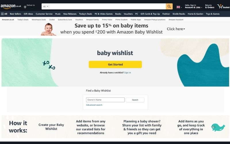 a website where to register for amazon baby wishlist