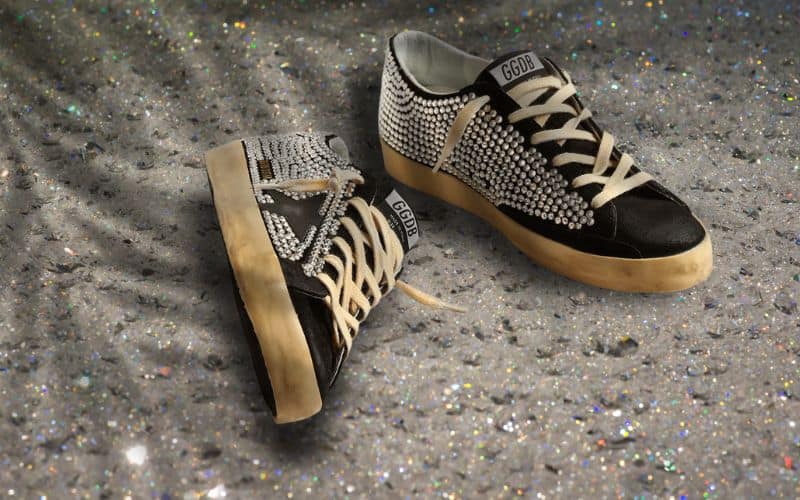 Super-Star LTD with Swarovski crystals and black leather star. Golden Goose Sneakers with Swarovski